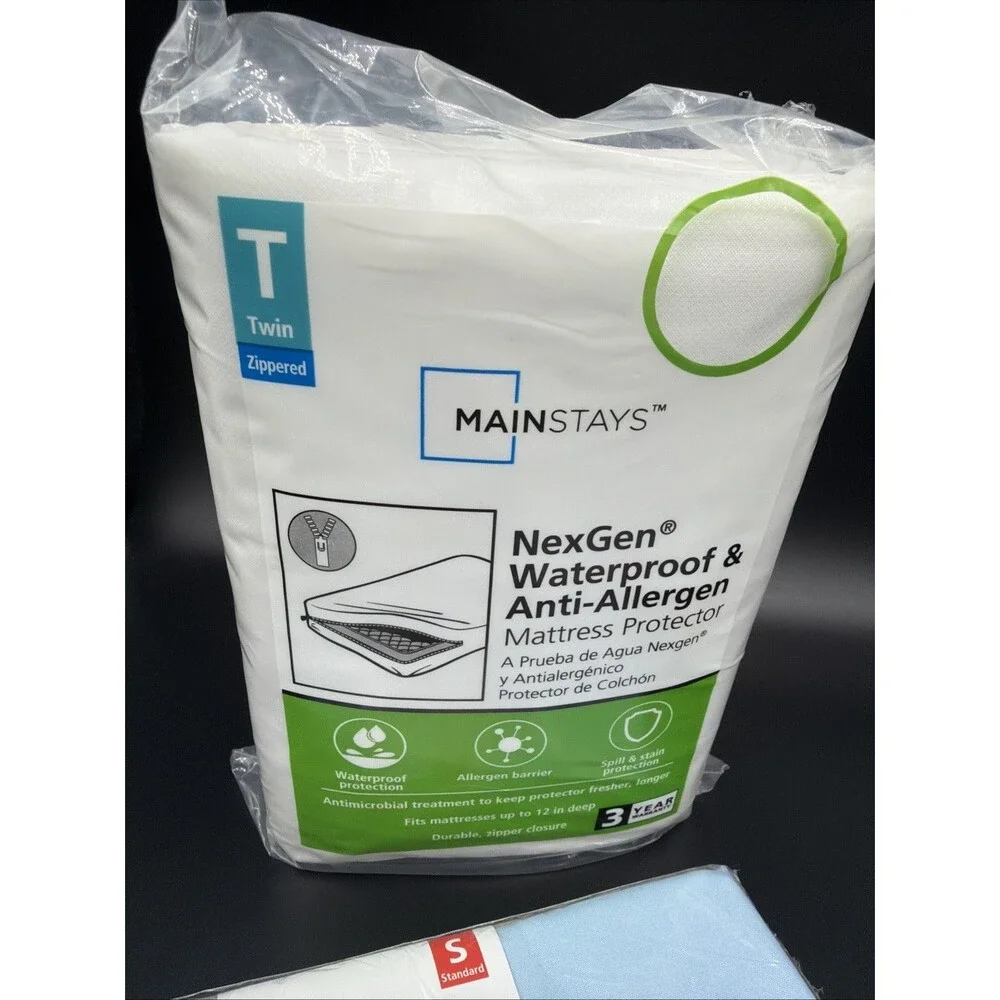 New Mainstays Waterproof Anti-Allergen Zip Mattress Protector TWIN 2 Pillowcases